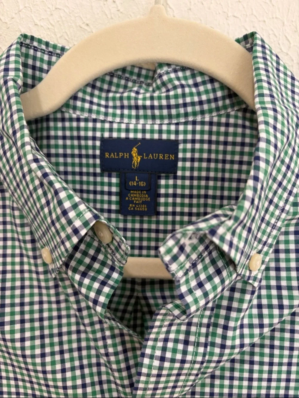 Ralph Lauren Green, Navy, and White Gingham Button-Down Shirt